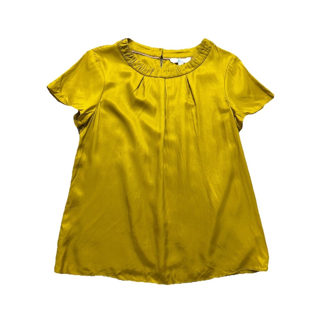 Boden Women's US 10 Hot Mustard Yellow Silk‎ Blend Short Sleeve Blouse